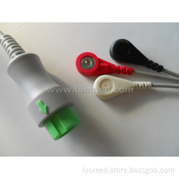 Mindray 12pin One-piece 3-lead ECG cable and leadwire AHA snap